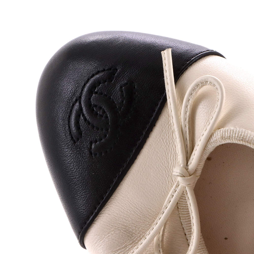 Chanel Women's CC Cap Toe Bow Ballerina Flats Leather - Picture 5 of 6